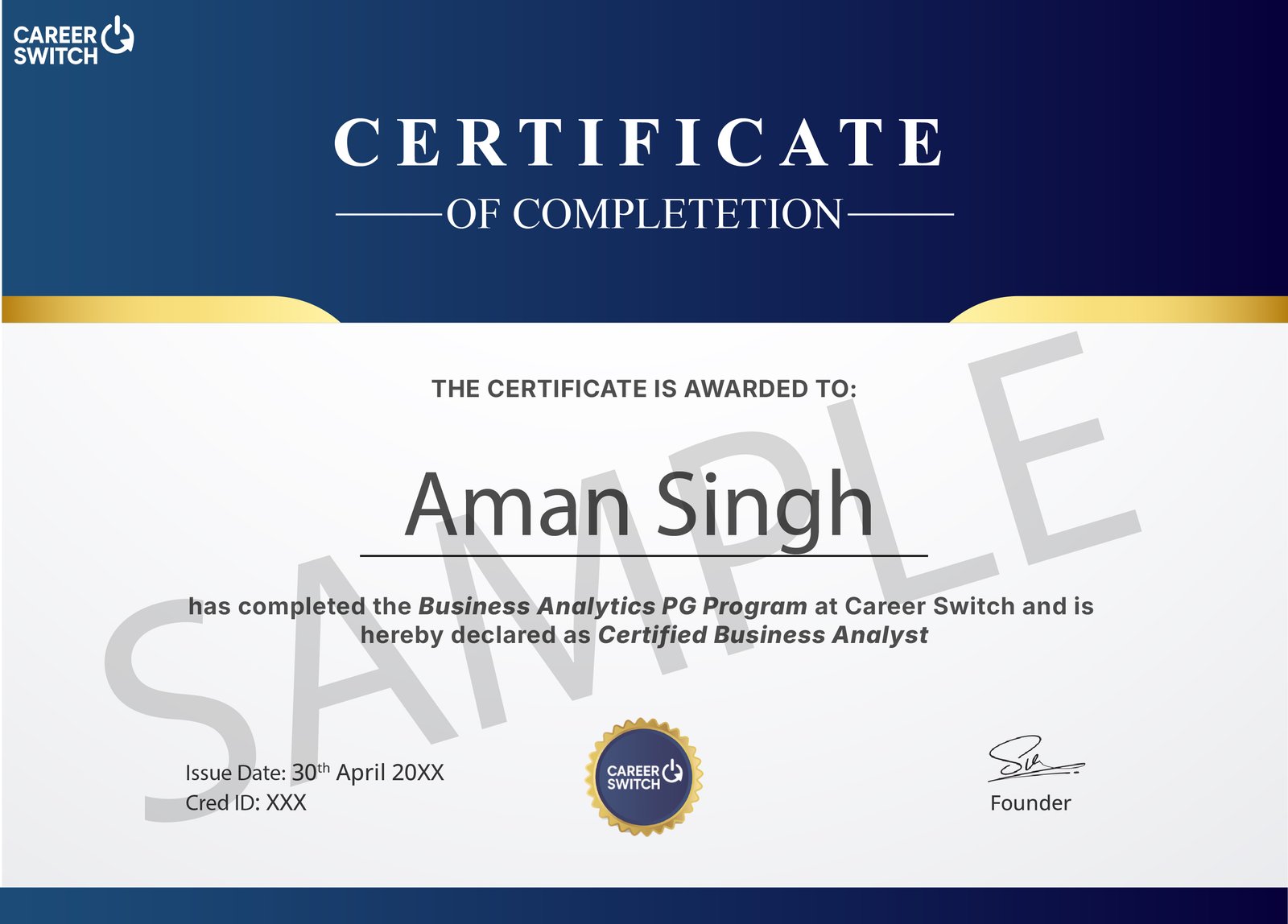 Business Analytics sample certificate